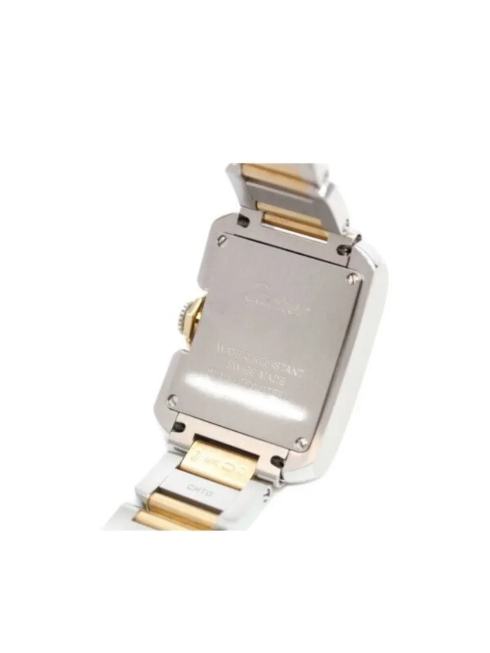 Cartier YG SS Tank en Gray SM Silver Guilloche Dial Quartz